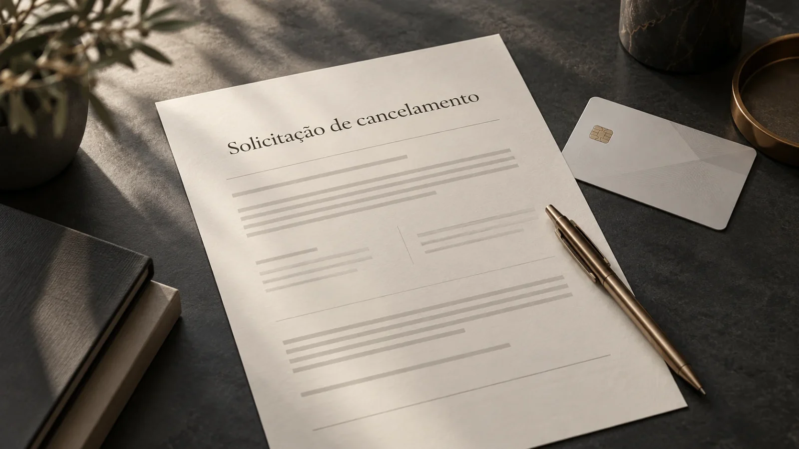 Solicitação de cancelamento de plano de saúde sobre uma mesa.