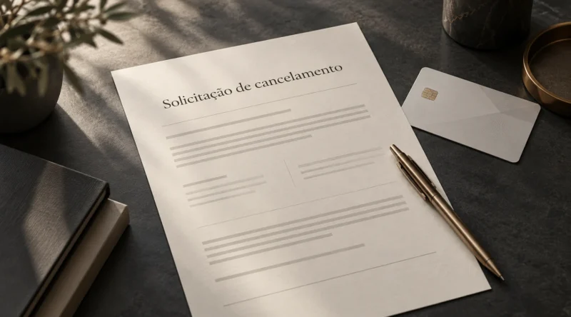 Solicitação de cancelamento de plano de saúde sobre uma mesa.